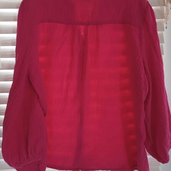 Chico’s Size 4 (20/22) Pink Crinkle Gauze 100% Cotton Button Front Blouse Top - Picture 5 of 6